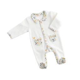 Pyjama Bébé À Manches Longues En Velours Blanc/jaune