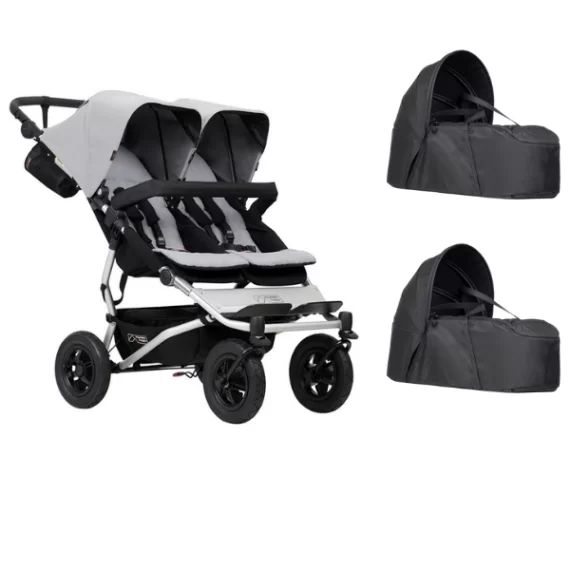 Poussette Double Mountain Buggy Duet V3.2 – Silver + 2 Cocoon V2