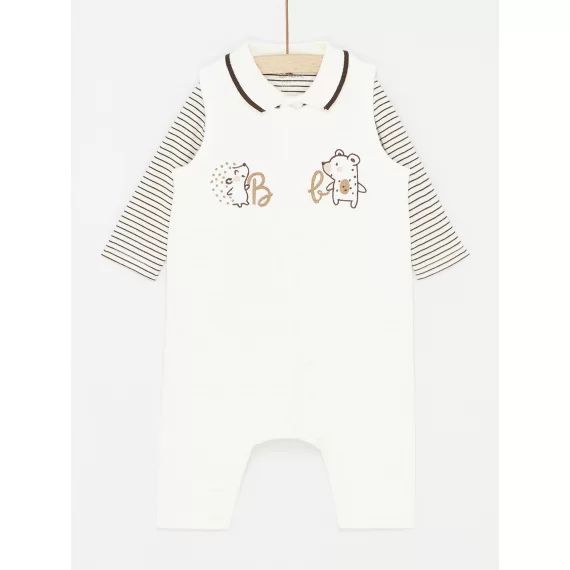 Ensemble Body Et Combinaison Blanc Et Marron Garçon – Blanc cassé