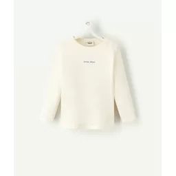 T-shirt bébé garçon écru en coton bio avec message bleu –  – Soldes