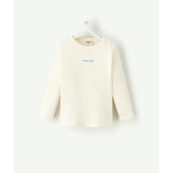 T-shirt bébé garçon écru en coton bio avec message bleu –  – Soldes