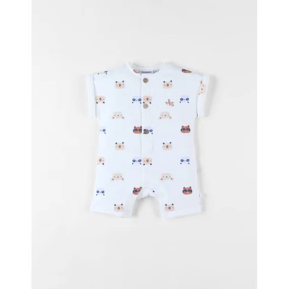 Combishort Imprimé Animalier En Molleton Blanc