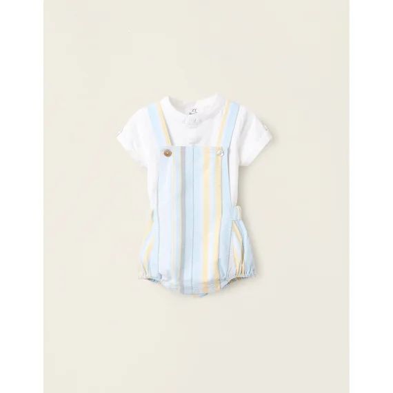 Body-chemise + Combi-short À Rayures Bleu Clair