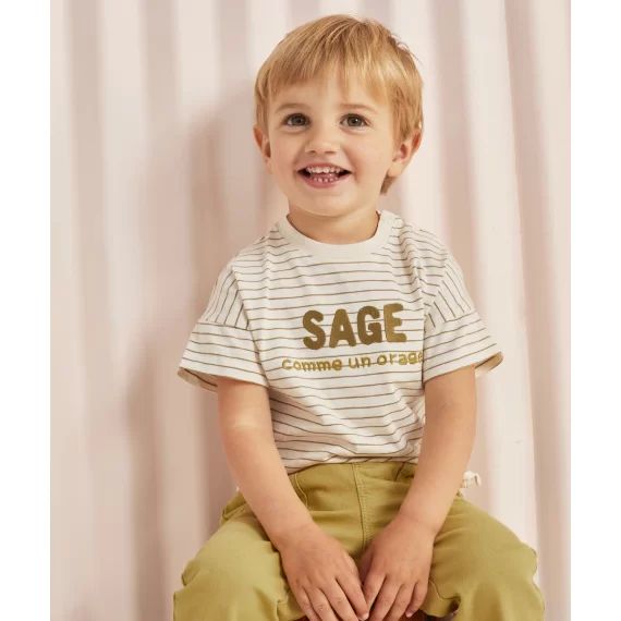 T-shirt bébé garçon en coton bio à rayures avec message –  – Soldes