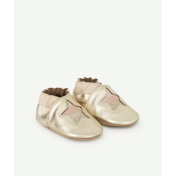 Chaussons en cuir couleur dorée et rose avec étoiles –  – Soldes