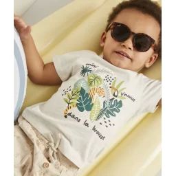 T-shirt bébé garçon en fibres recyclées écru avec animation –  – Soldes