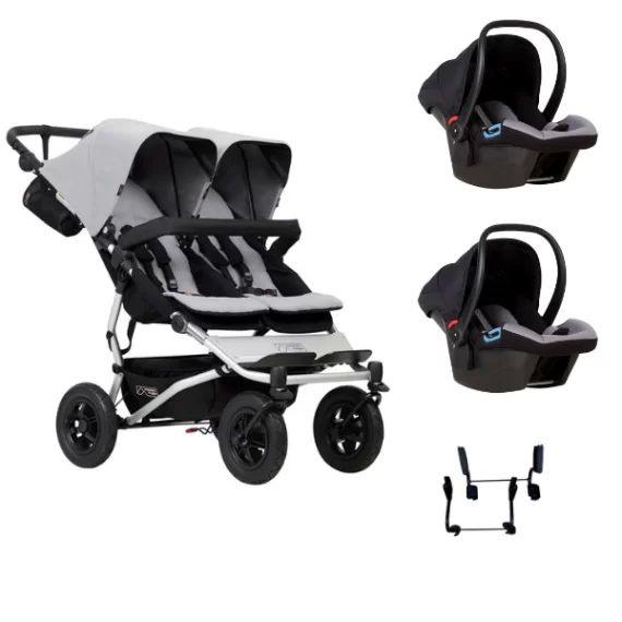 Poussette Double Mountain Buggy Duet V3.2 – Silver + 2 Coques Auto Protect