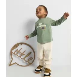 T-shirt bébé garçon en fibres recyclées vert avec message –  – Soldes
