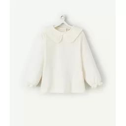 T-shirt bébé fille en coton bio écru avec col claudine –  – Soldes