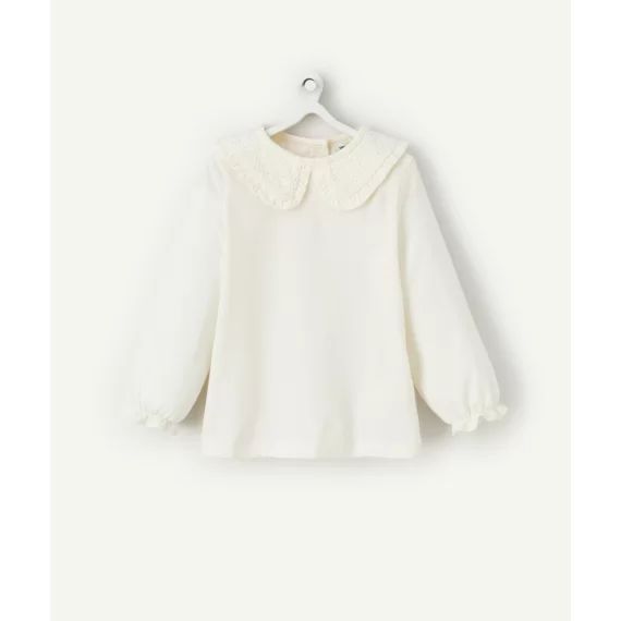 T-shirt bébé fille en coton bio écru avec col claudine –  – Soldes