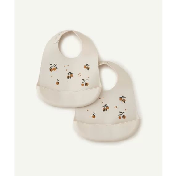 Lot de 2 bavoirs tilda en silicone beige avec motif pêche