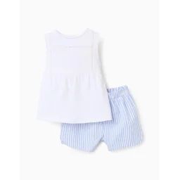 Pyjama En Coton Avec Dentelle Et Rayures Blanc