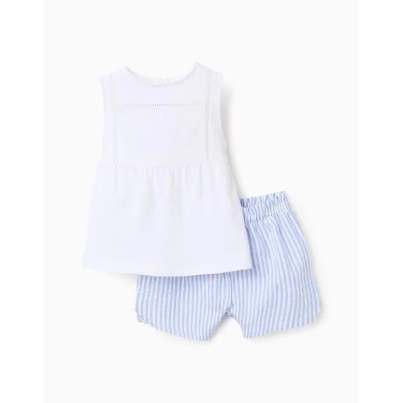 Pyjama En Coton Avec Dentelle Et Rayures Blanc