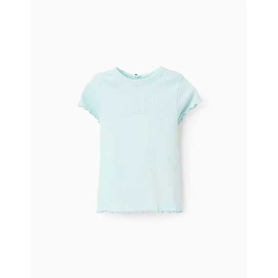T-shirt Côtelé Avec Finition Ondulée Bleu Clair
