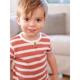 T-shirt rayé manches courtes bébé en nid d&rsquo;abeille tomette