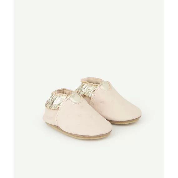 Chaussons bébé rose en cuir avec volants or –  – Soldes