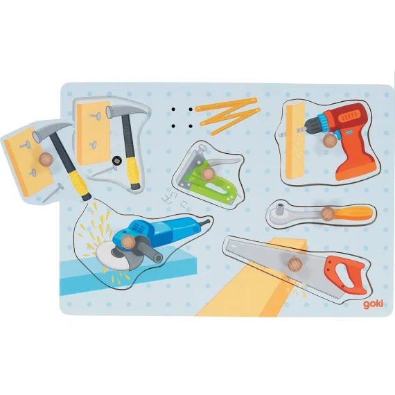 Puzzle À Encastrements Sonore Outils Bleu