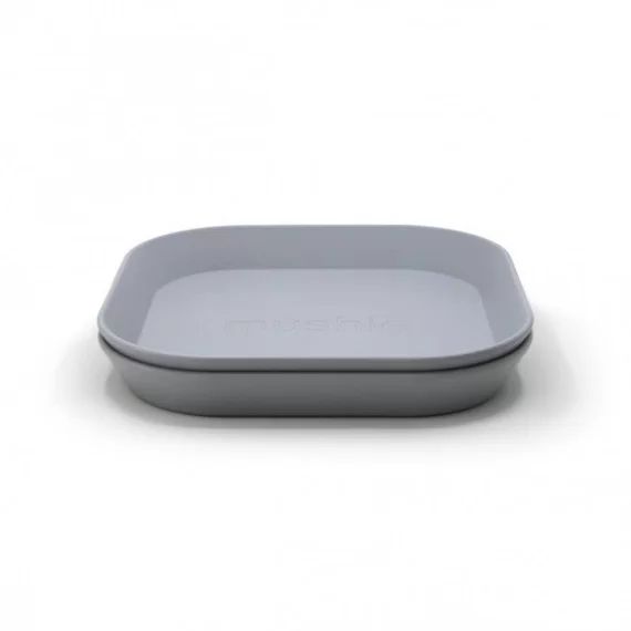 Lot De 2 Assiettes Carrées Bleu Nuage – Repas Bébé Et Enfant – Mushie Gris
