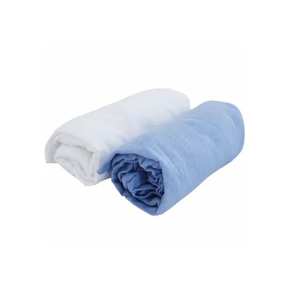 Lot de 2 draps housses coton blanc et ciel (70 x 140 cm)
