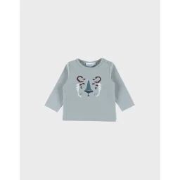 T-shirt En Coton À Manches Longues Imprimé Tigre Vert