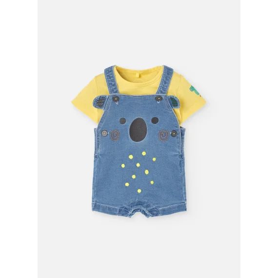 Ensemble T-shirt Uni Et Salopette Courte Jaune