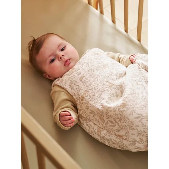 Gigoteuse sans manches en gaze de coton personnalisable BABYLON beige imprimé