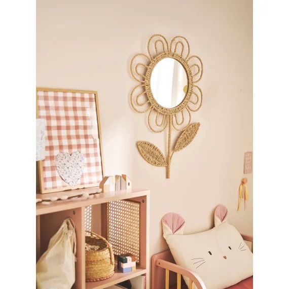 Miroir XL fleur mural beige