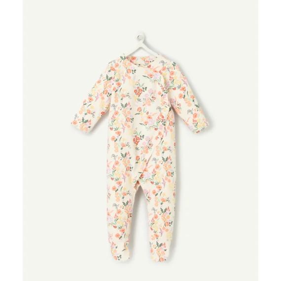 Dors bien bébé fille en coton bio blanc imprimé à fleurs