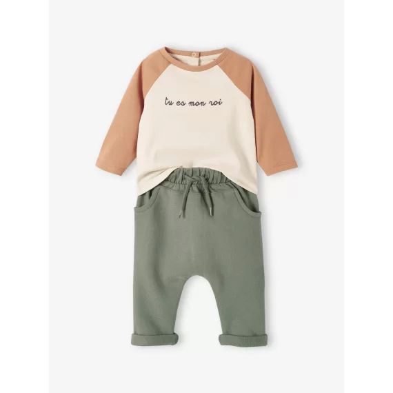 Ensemble bébé : T-shirt à personnaliser + pantalon en molleton vert