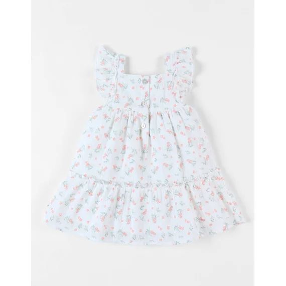 Robe Évasée Fleurie Blanc