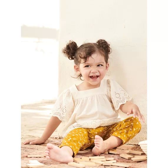 Pantalon large bébé imprimé caramel