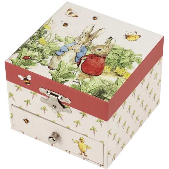 Boîte à bijoux musicale cube Pierre Lapin carotte