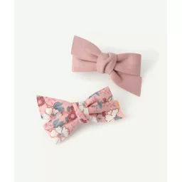 Lot de 2 barrettes bébé fille avec noeuds fleuri et rose –  – Soldes