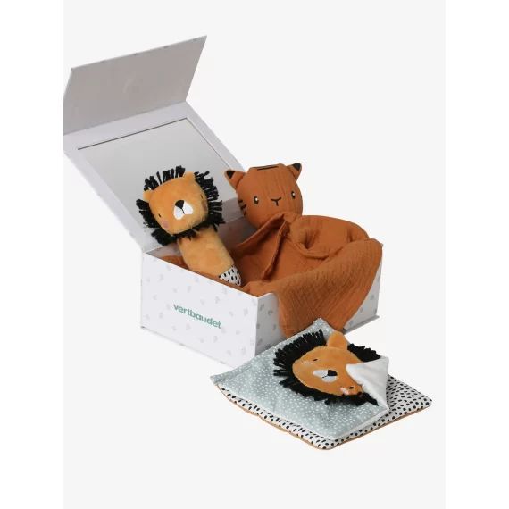 Coffret cadeau 3 pièces : doudou lange + hochet + livre imagier tanzanie