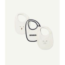 Lot de 3 bavoirs blancs en coton avec animaux et bisous bébé –  – Soldes