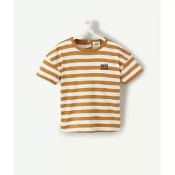 T-shirt bébé garçon en coton bio rayé ocre et écru –  – Soldes
