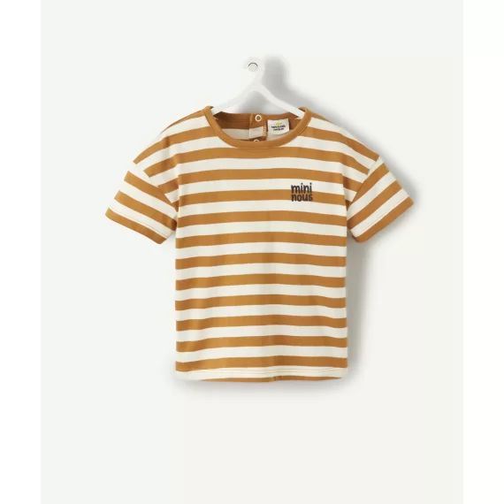T-shirt bébé garçon en coton bio rayé ocre et écru –  – Soldes