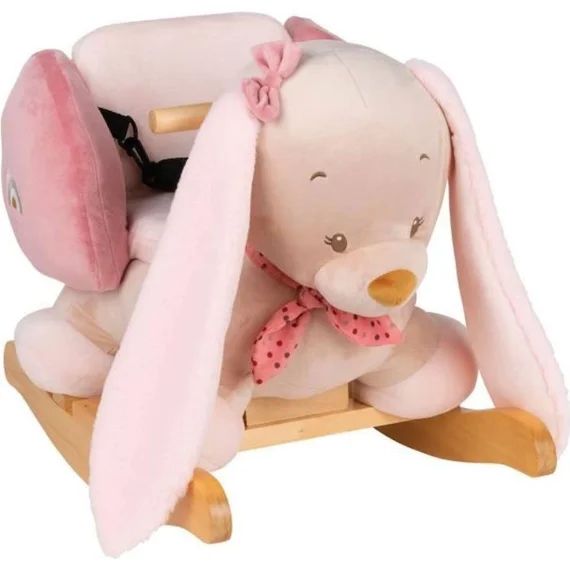 Nattou Bascule Pauline Lapin – 10 À 36 Mois – Peluche 100% Polyester, Socle Et Poignées En Bois – Rose Beige