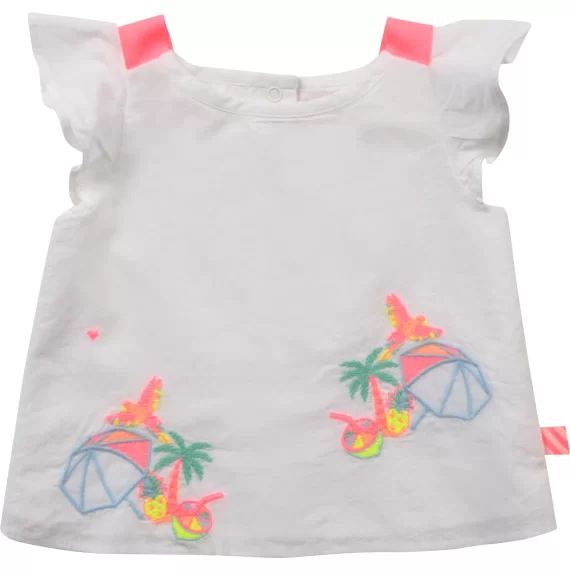 Blouse brodée à bretelles Fille Blanc