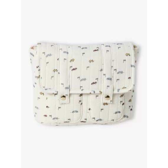 Cartable maternelle voitures garçon en gaze de coton matelassée écru