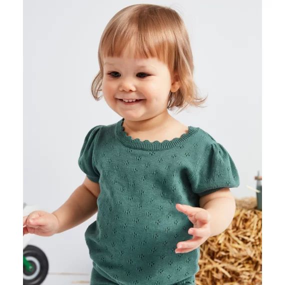 T-shirt bébé fille vert en coton et sans manches –  – Soldes