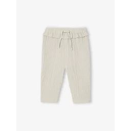 Pantalon en gaze de coton bébé vert de gris