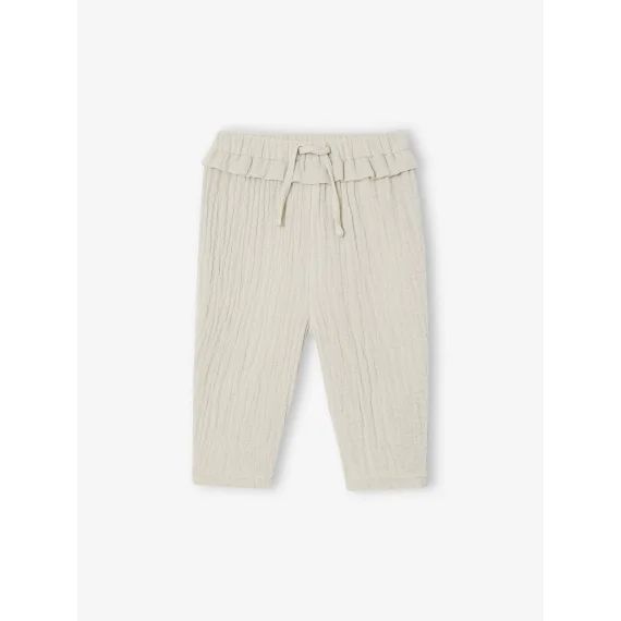Pantalon en gaze de coton bébé vert de gris