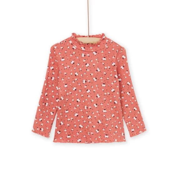 Sous-pull En Maille Côtelée À Imprimé Fleuri – Orange