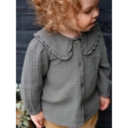 Blouse en gaze de coton bébé col fantaisie kaki