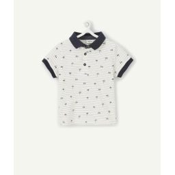 Le polo bleu et blanc rayé avec animation palmiers et scooters –  – Soldes