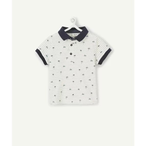 Le polo bleu et blanc rayé avec animation palmiers et scooters –  – Soldes