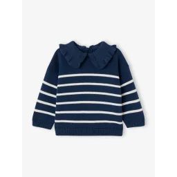 Pull rayé col à volant Bébé bleu jean