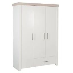 ROBA Armoire Bébé 3 Portes Lucy – avec 1 Penderie 5 Étagères et 1 Tiroir – Garde-Robe Bébé – Blanc Canadien / Décor Bois blanc