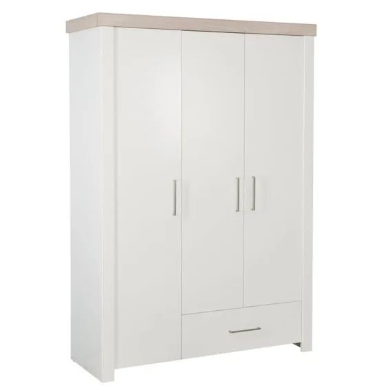 ROBA Armoire Bébé 3 Portes Lucy – avec 1 Penderie 5 Étagères et 1 Tiroir – Garde-Robe Bébé – Blanc Canadien / Décor Bois blanc